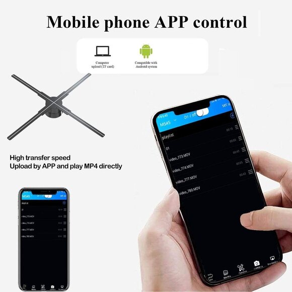 HD 3D Hologram Fan & Projector, 20.5" Display with WiFi, Bluetooth, 1500 Video - Picture 6 of 10